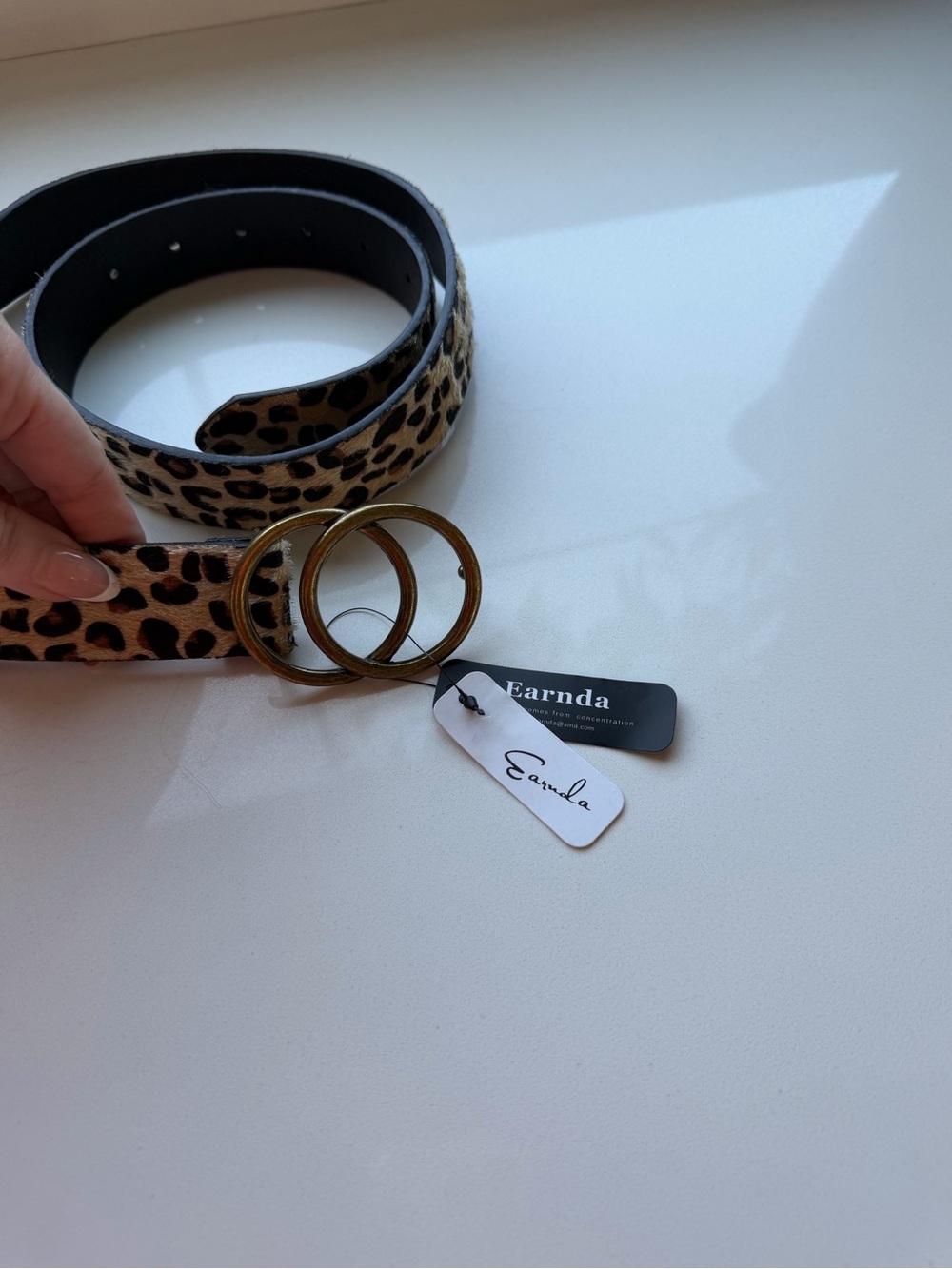 Leopard Print Double Ring Belt - Tan